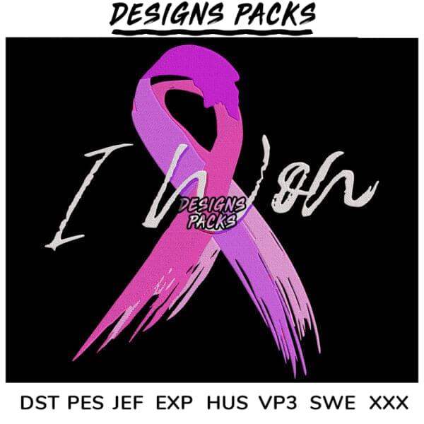 Pink and purple breast cancer awareness ribbon with 'I Won' text, print-ready embroidery formats