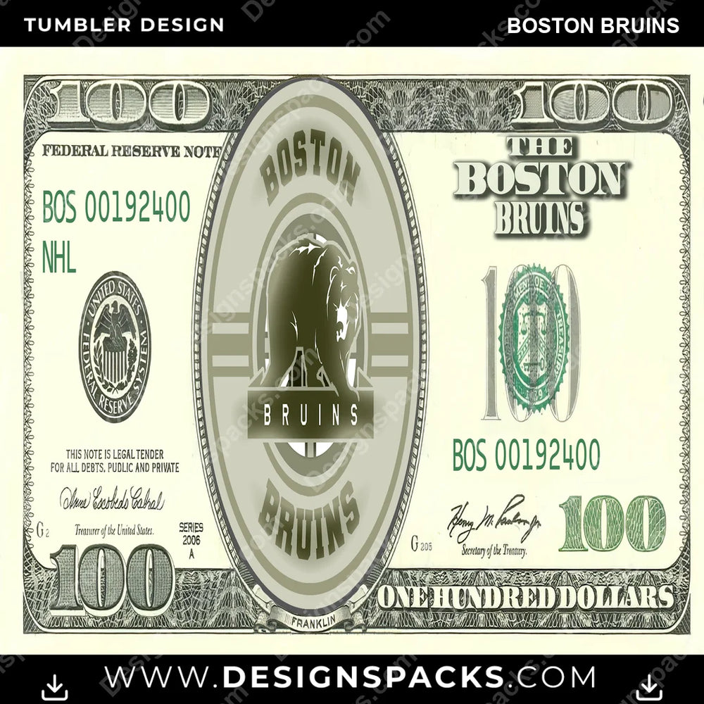 Ice Hockey 100 Dollar Bill Boston Bruins NHL Hockey Tumbler Digital Wrap Design Download