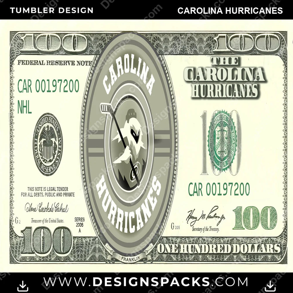 Ice Hockey 100 Dollar Bill Carolina Hurricanes NHL Hockey Tumbler Digital Wrap Design Download