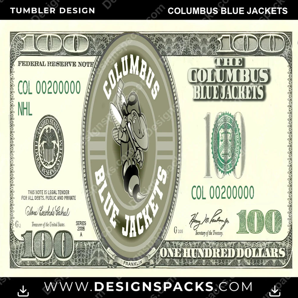 Ice Hockey 100 Dollar Bill Columbus Blue Jackets NHL Hockey Tumbler Digital Wrap Design Download
