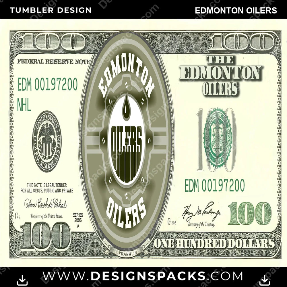 Ice Hockey 100 Dollar Bill Edmonton Oilers NHL Hockey Tumbler Digital Wrap Design Download