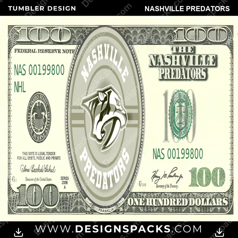 Ice Hockey 100 Dollar Bill Nashville Predators NHL Hockey Tumbler Digital Wrap Design Download