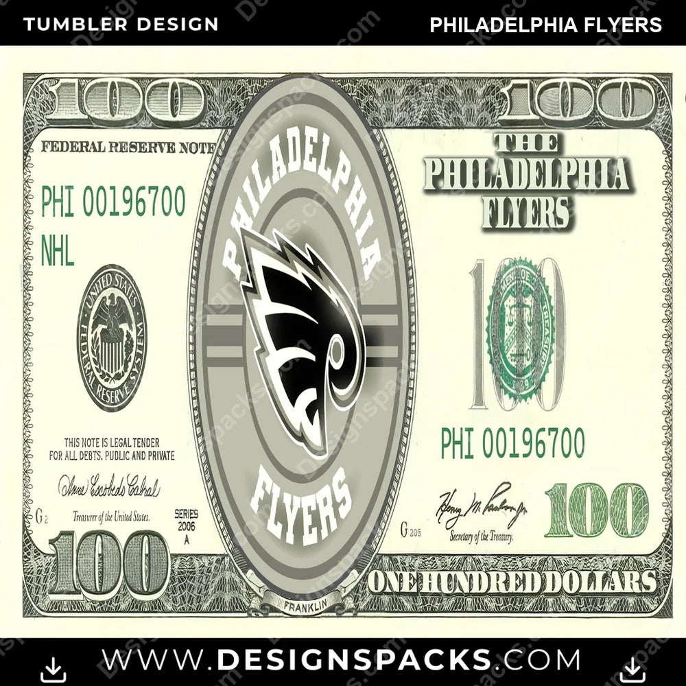 Ice Hockey 100 Dollar Bill Philadelphia Flyers NHL Hockey Tumbler Digital Wrap Design Download