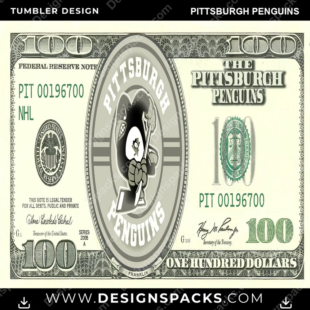 Ice Hockey 100 Dollar Bill Pittsburgh Penguins NHL Hockey Tumbler Digital Wrap Design Download
