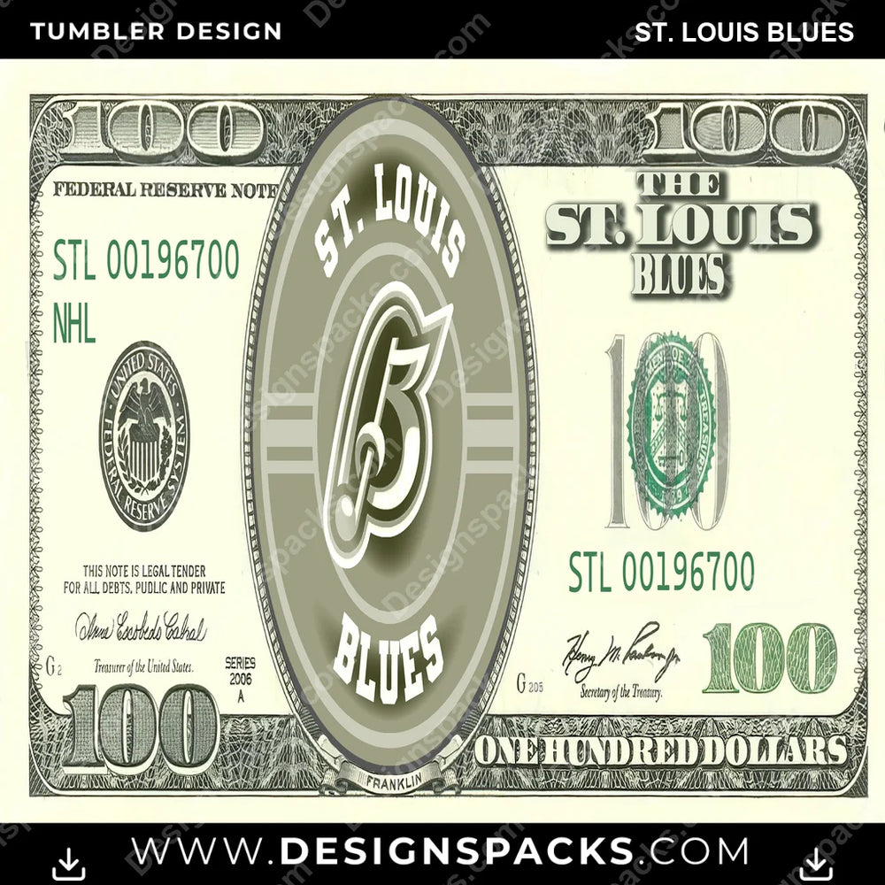 Ice Hockey 100 Dollar Bill St. Louis Blues NHL Hockey Tumbler Digital Wrap Design Download