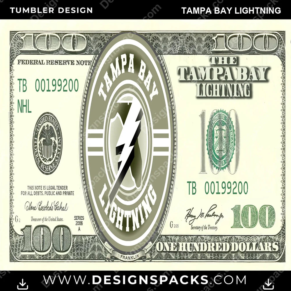 Ice Hockey 100 Dollar Bill Tampa Bay Lightning NHL Hockey Tumbler Digital Wrap Design Download