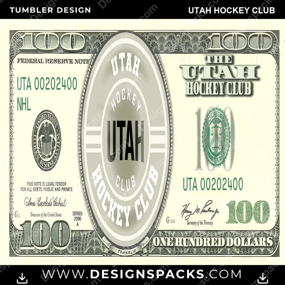 Ice Hockey 100 Dollar Bill Utah Hockey Club NHL Hockey Tumbler Digital Wrap Design Download