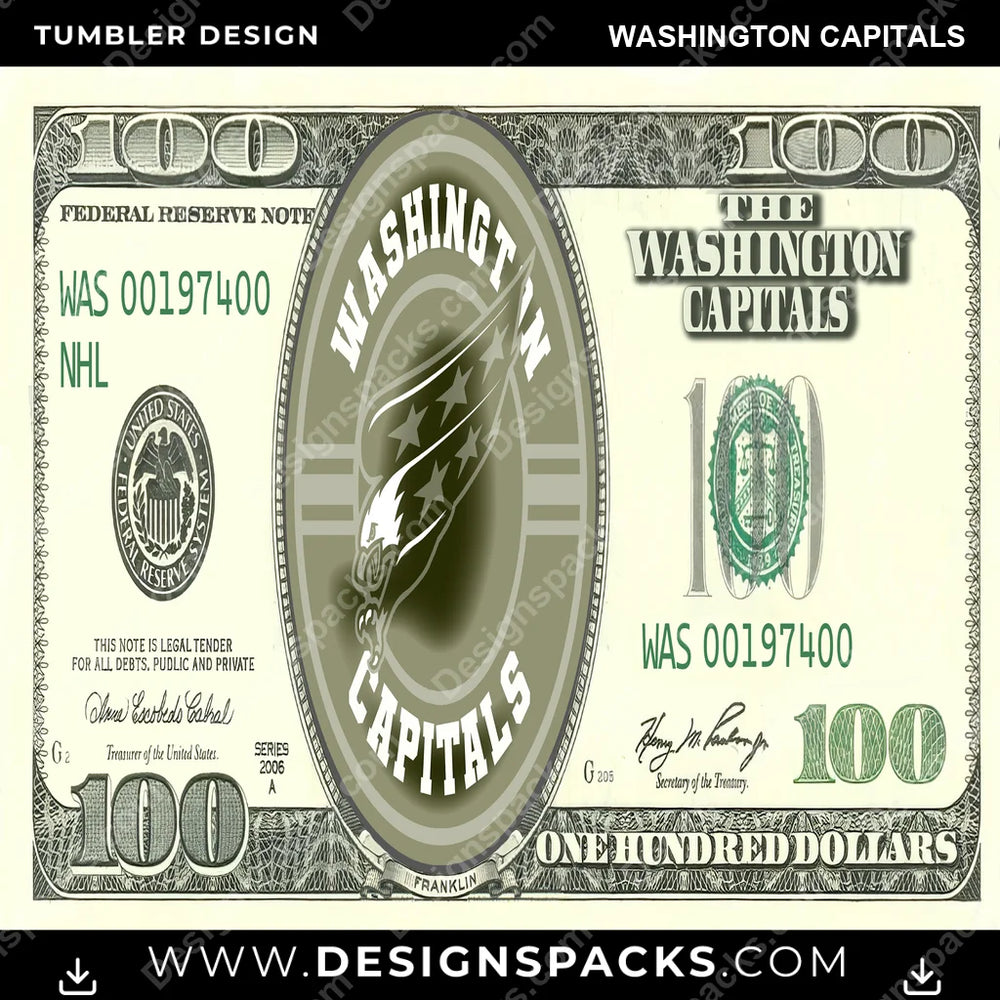 Ice Hockey 100 Dollar Bill Washington Capitals NHL Hockey Tumbler Digital Wrap Design Download
