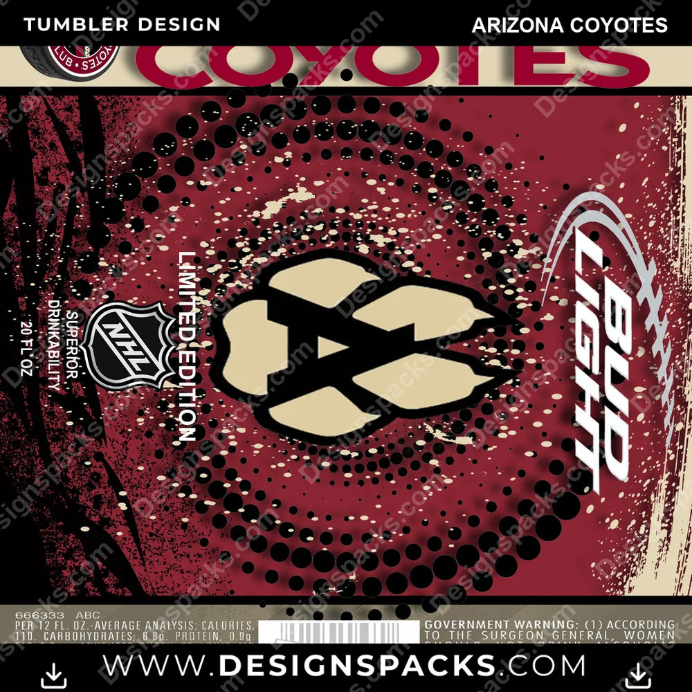 Ice Hockey Bud Arizona Coyotes NHL Hockey Tumbler Digital Wrap Design Download