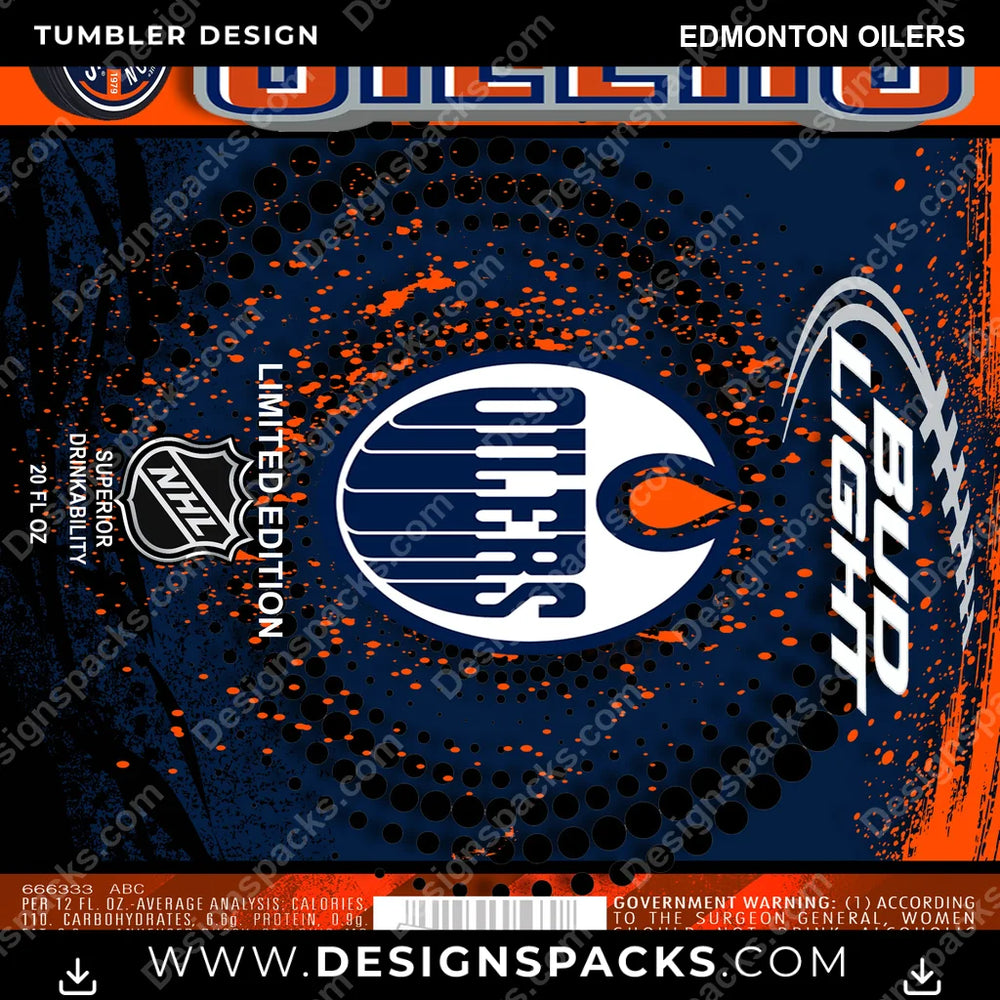 Ice Hockey Bud Edmonton Oilers NHL Hockey Tumbler Digital Wrap Design Download