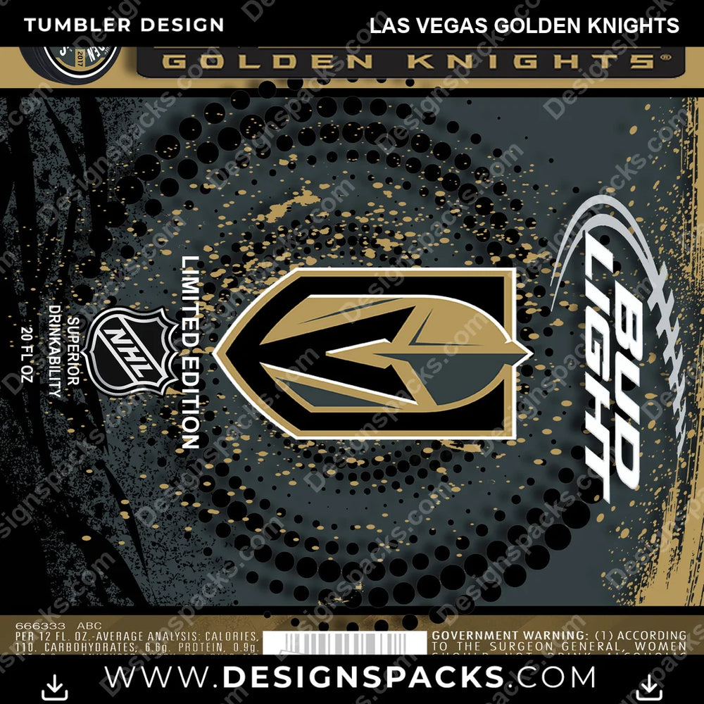 Ice Hockey Bud Las Vegas Golden Knights NHL Hockey Tumbler Digital Wrap Design Download