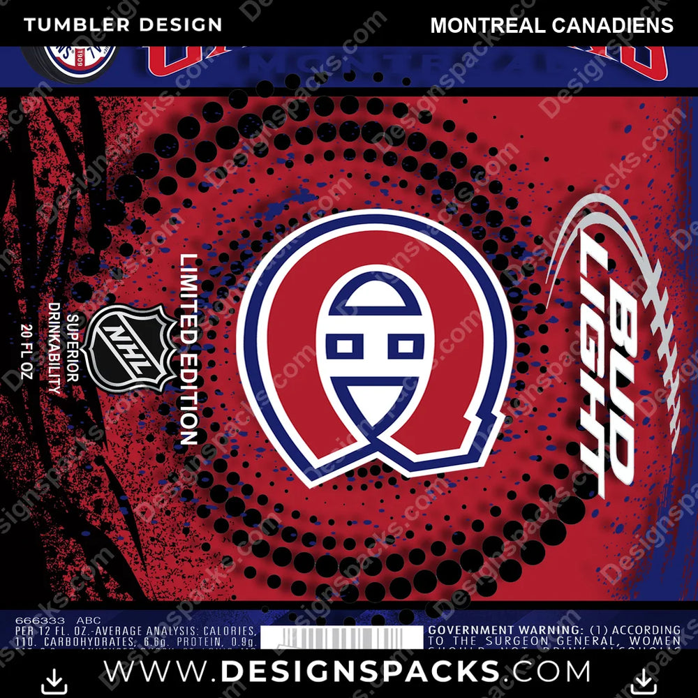 Ice Hockey Bud Montreal Canadiens NHL Hockey Tumbler Digital Wrap Design Download