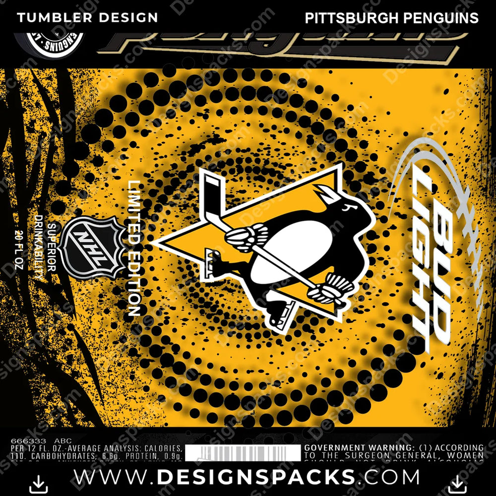 Ice Hockey Bud Pittsburgh Penguins NHL Hockey Tumbler Digital Wrap Design Download