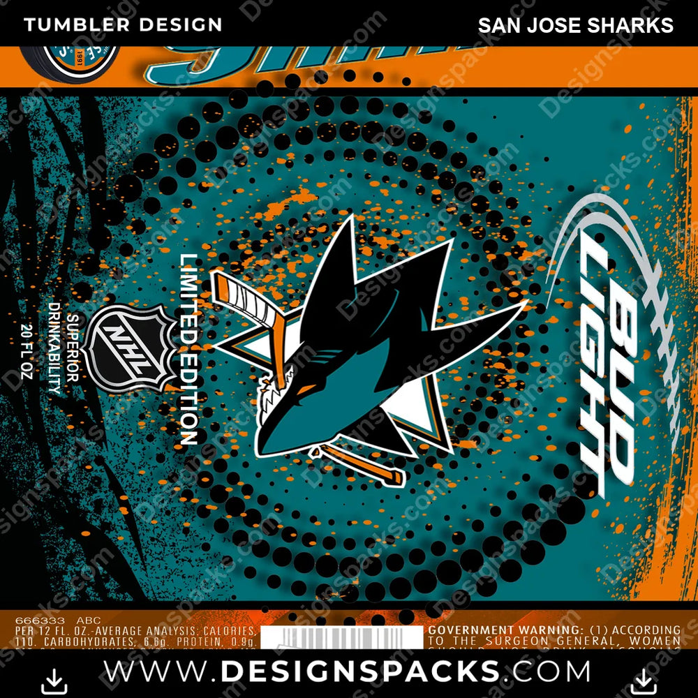 Ice Hockey Bud San Jose Sharks NHL Tumbler Digital Wrap Design Download