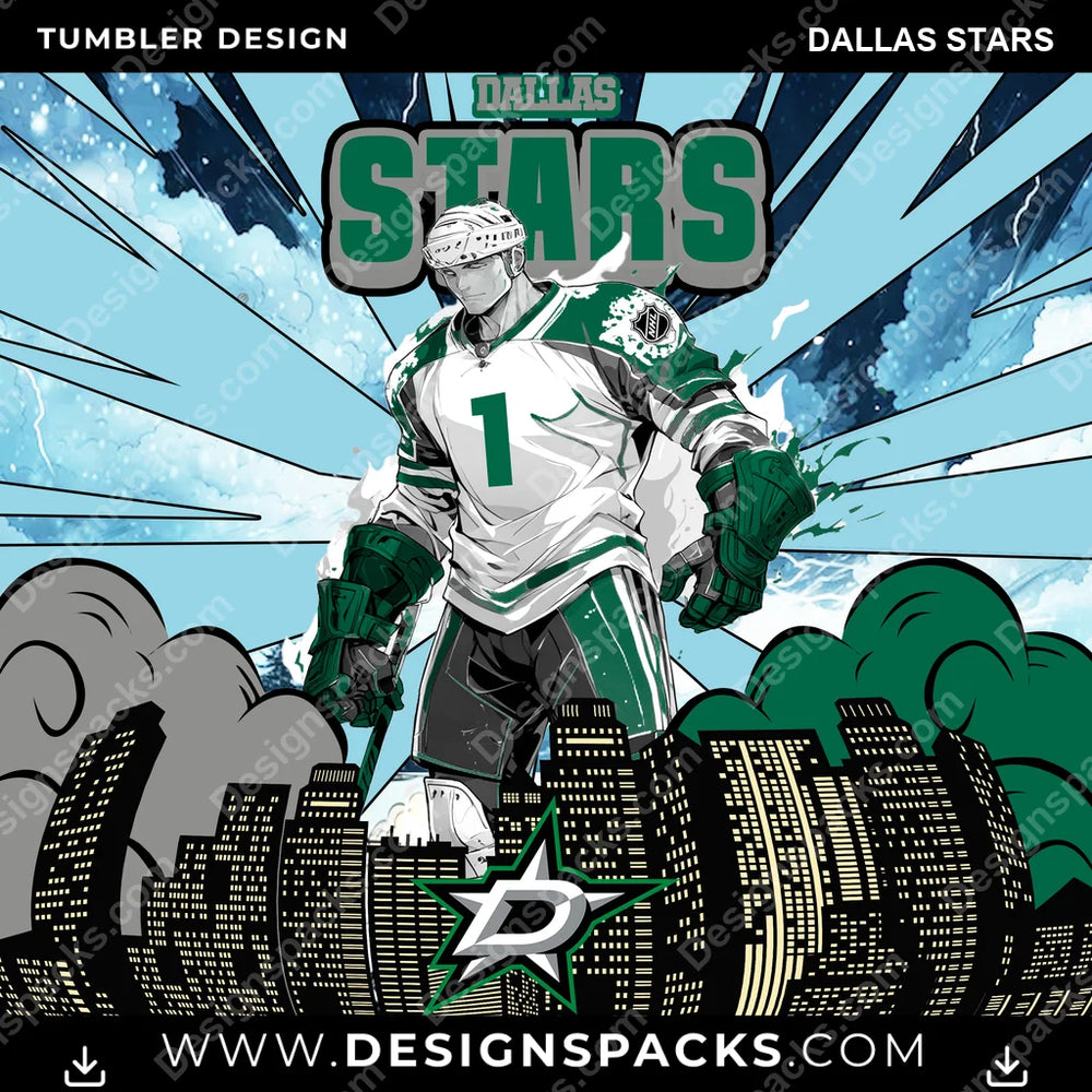 Ice Hockey Comic Cover Dallas Stars NHL Tumbler Digital Wrap Design Download