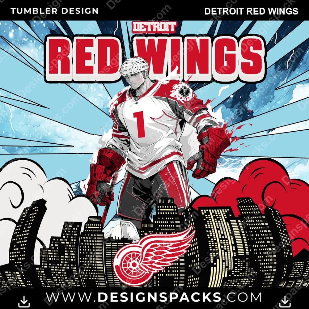 Ice Hockey Comic Cover Detroit Red Wings NHL Hockey Tumbler Digital Wrap Design Download