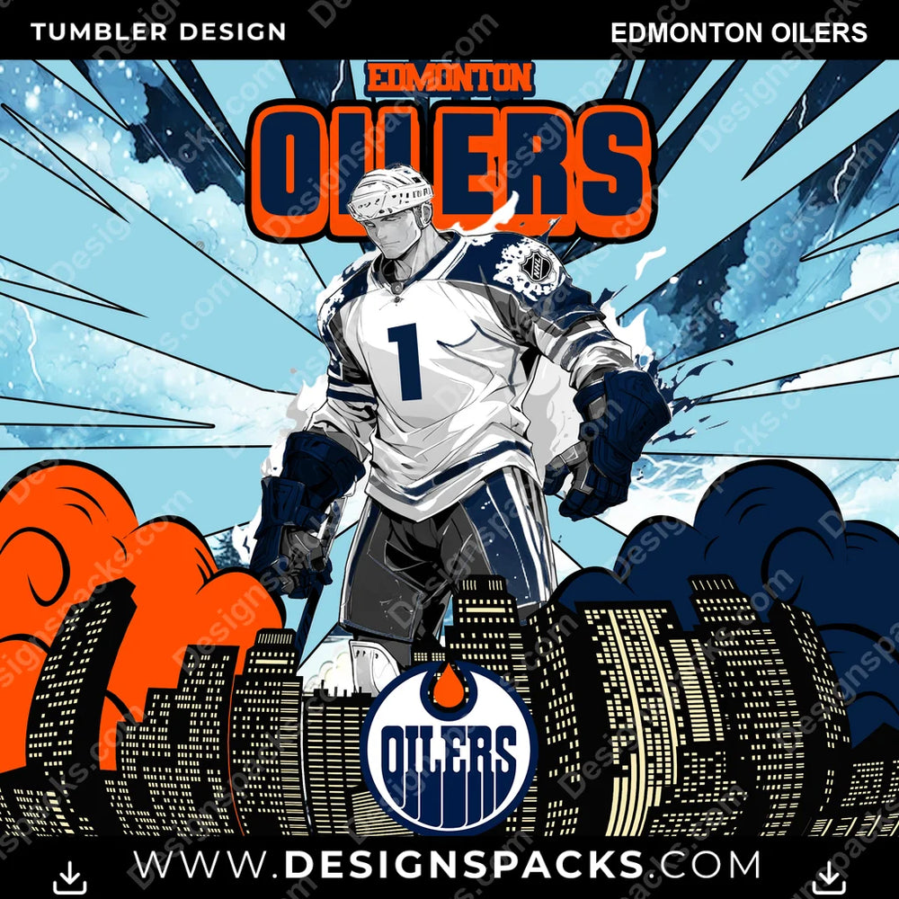 Ice Hockey Comic Cover Edmonton Oilers NHL Hockey Tumbler Digital Wrap Design Download