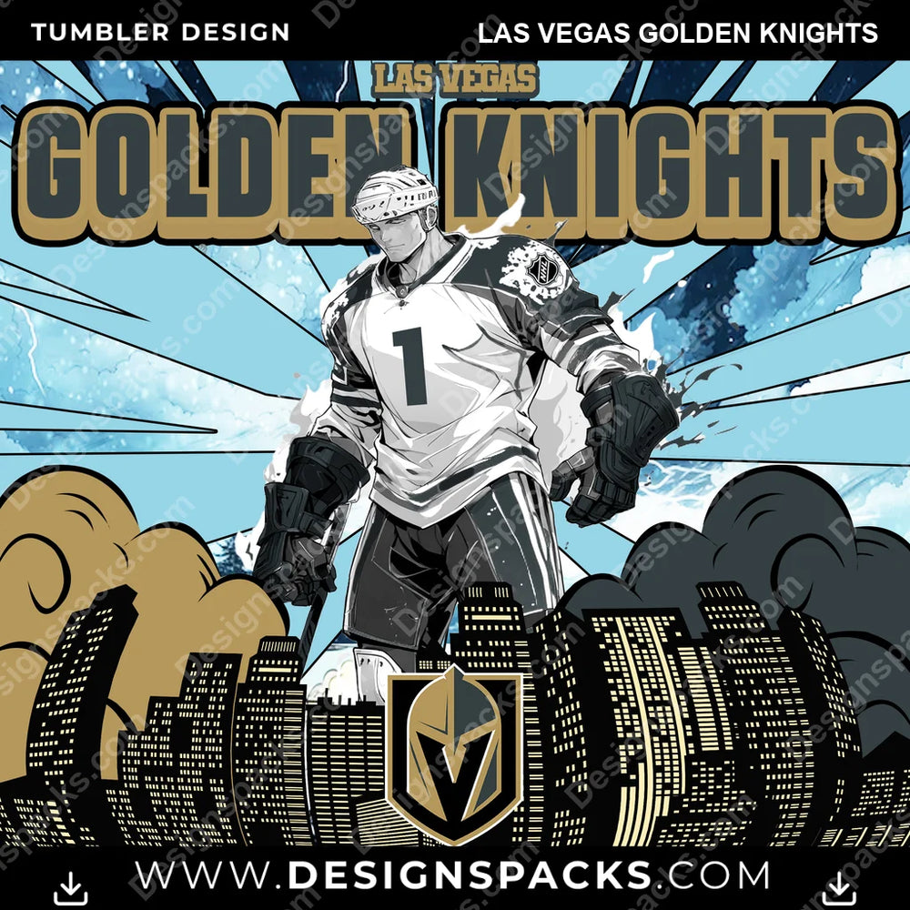 Ice Hockey Comic Cover Las Vegas Golden Knights NHL Tumbler Digital Wrap Design Download
