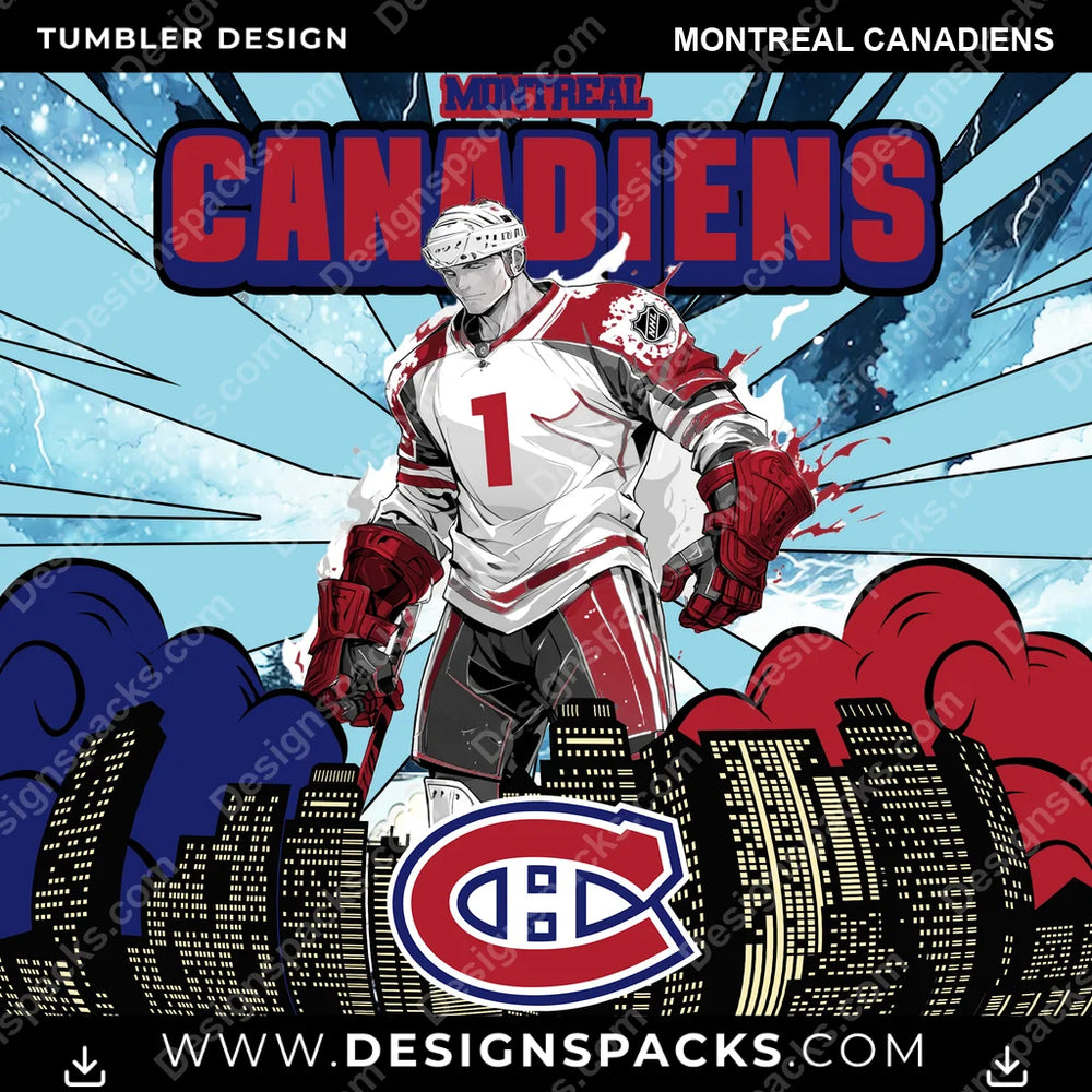 Ice Hockey Comic Cover Montreal Canadiens NHL Hockey Tumbler Digital Wrap Design Download