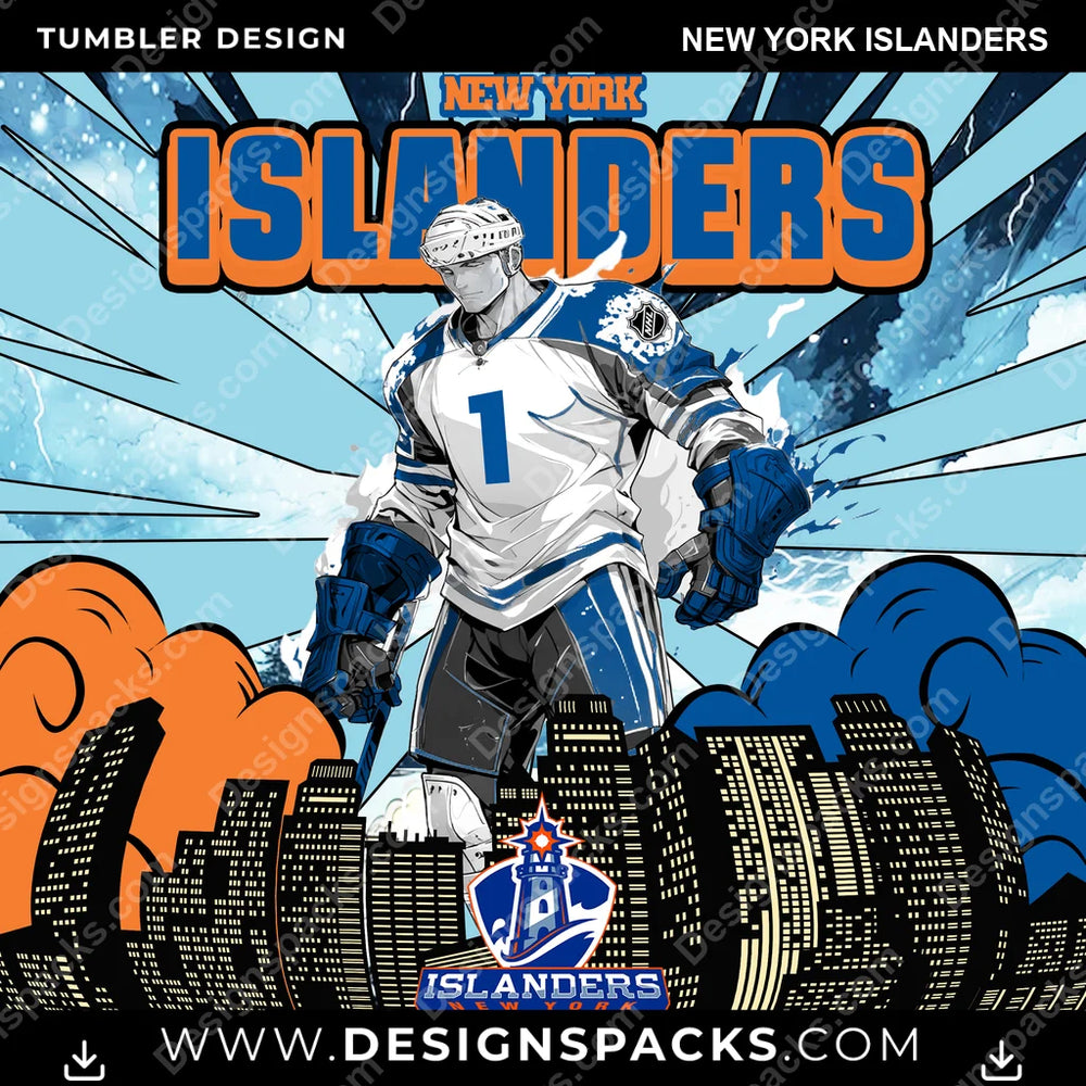 Ice Hockey Comic Cover New York Islanders NHL Hockey Tumbler Digital Wrap Design Download
