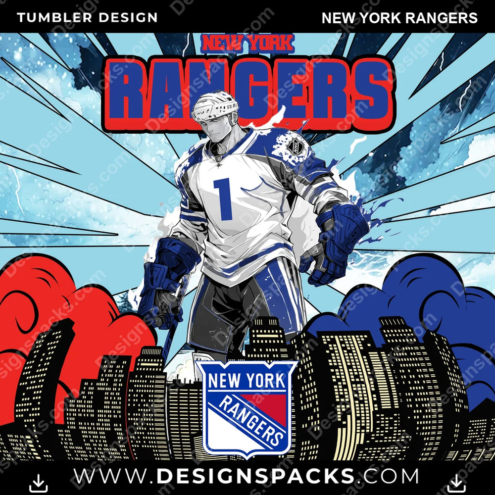 Ice Hockey Comic Cover New York Rangers NHL Hockey Tumbler Digital Wrap Design Download