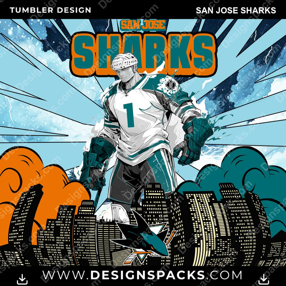 Ice Hockey Comic Cover San Jose Sharks NHL Hockey Tumbler Digital Wrap Design Download