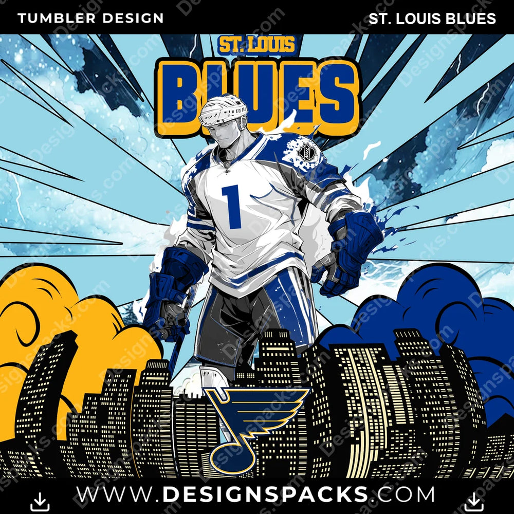 Ice Hockey Comic Cover St. Louis Blues NHL Hockey Tumbler Digital Wrap Design Download