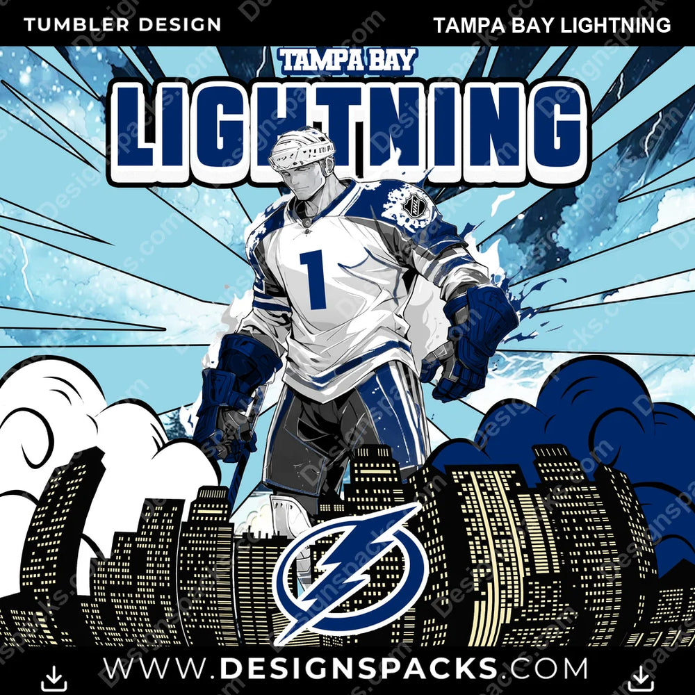 Ice Hockey Comic Cover Tampa Bay Lightning NHL Hockey Tumbler Digital Wrap Design Download