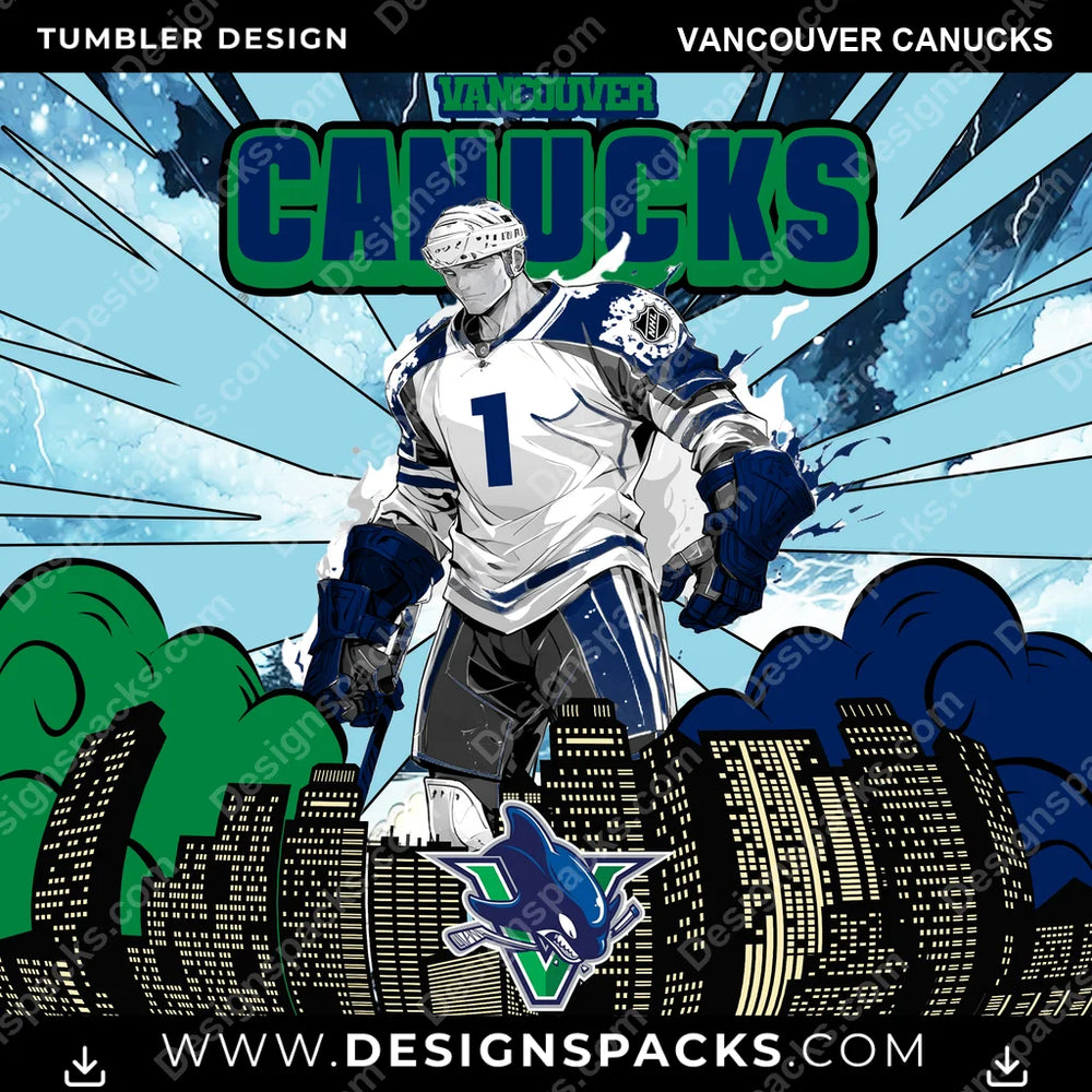 Ice Hockey Comic Cover Vancouver Canucks NHL Hockey Tumbler Digital Wrap Design Download