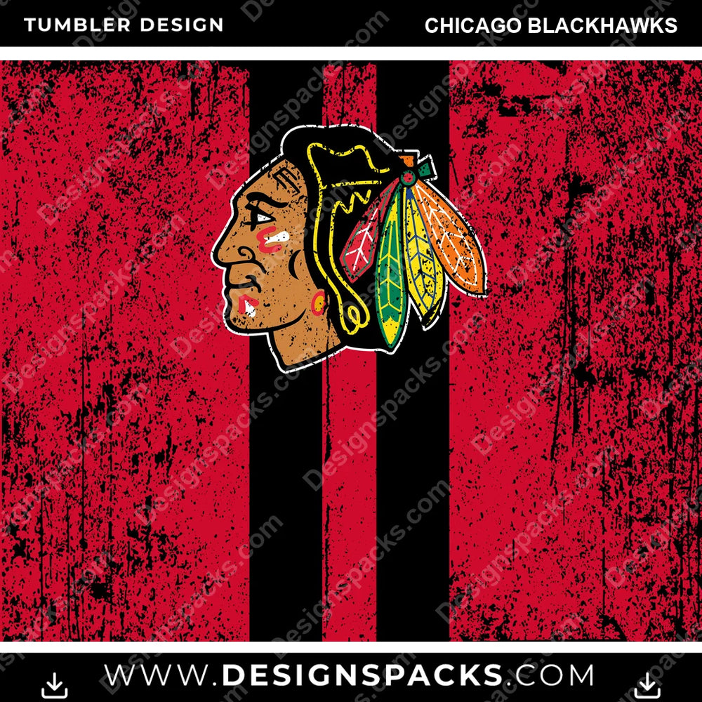 Ice Hockey Grunge Style Chicago Blackhawks NHL Hockey Tumbler Digital Wrap Design Download