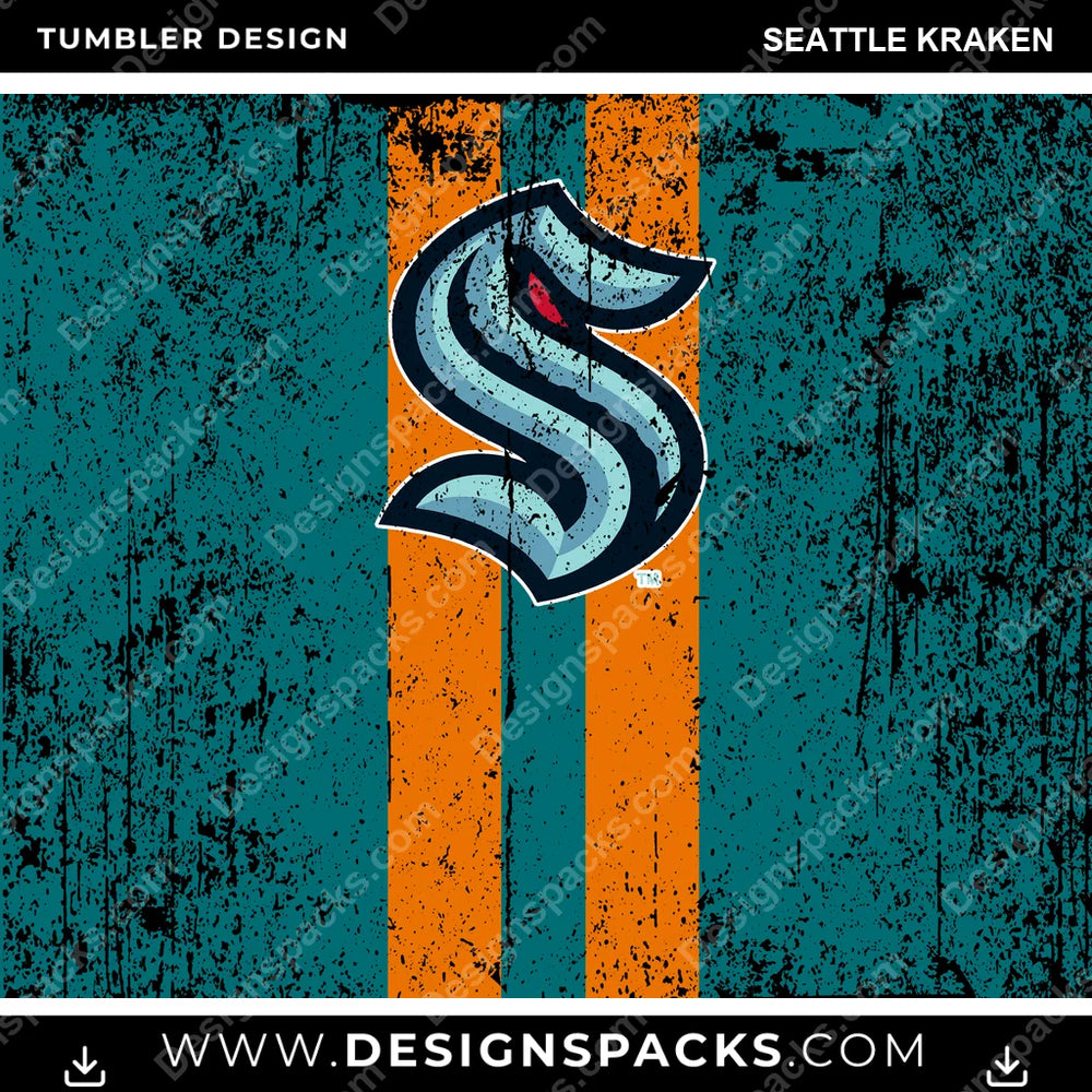 Ice Hockey Grunge Style Seattle Kraken NHL Hockey Tumbler Digital Wrap Design Download