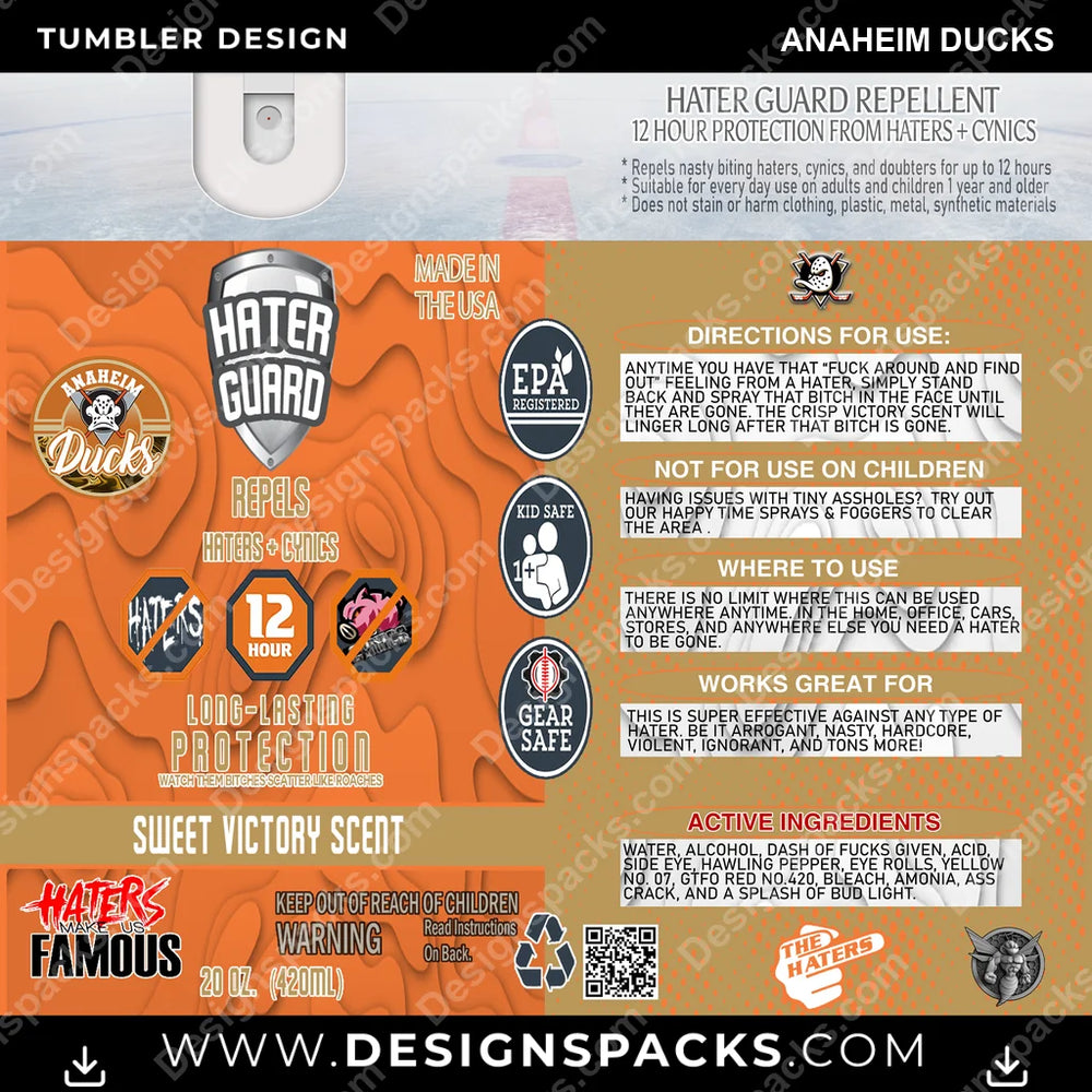 Ice Hockey Hater Guard Anaheim Ducks NHL Hockey Tumbler Digital Wrap Design Download