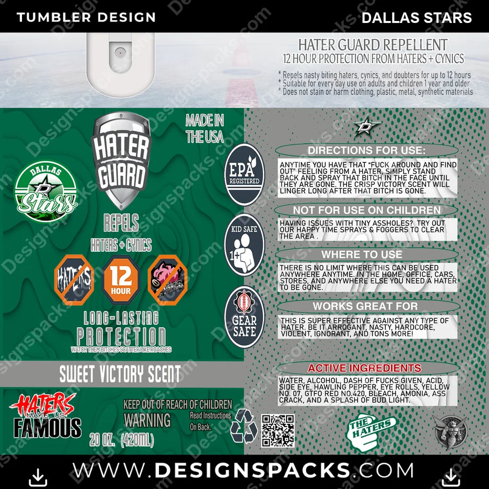 Ice Hockey Hater Guard Dallas Stars NHL Hockey Tumbler Digital Wrap Design Download