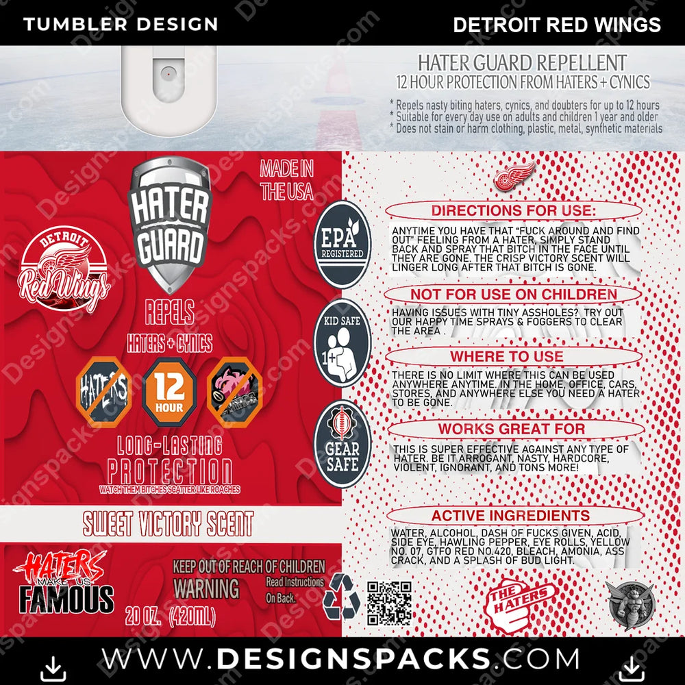 Ice Hockey Hater Guard Detroit Red Wings NHL Hockey Tumbler Digital Wrap Design Download
