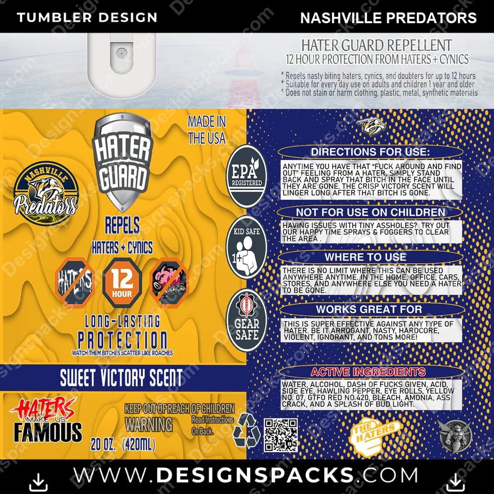 Ice Hockey Hater Guard Nashville Predators NHL Hockey Tumbler Digital Wrap Design Download