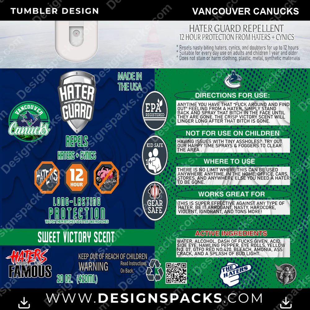 Ice Hockey Hater Guard Vancouver Canucks NHL Hockey Tumbler Digital Wrap Design Download