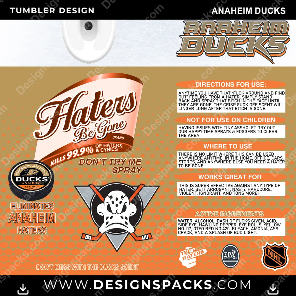 Ice Hockey Haters Be Gone Anaheim Ducks NHL Hockey Tumbler Digital Wrap Design Download
