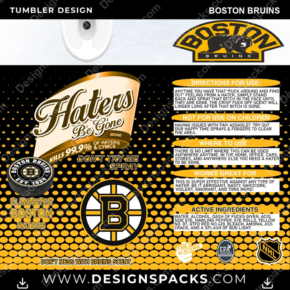 Ice Hockey Haters Be Gone Boston Bruins NHL Hockey Tumbler Digital Wrap Design Download
