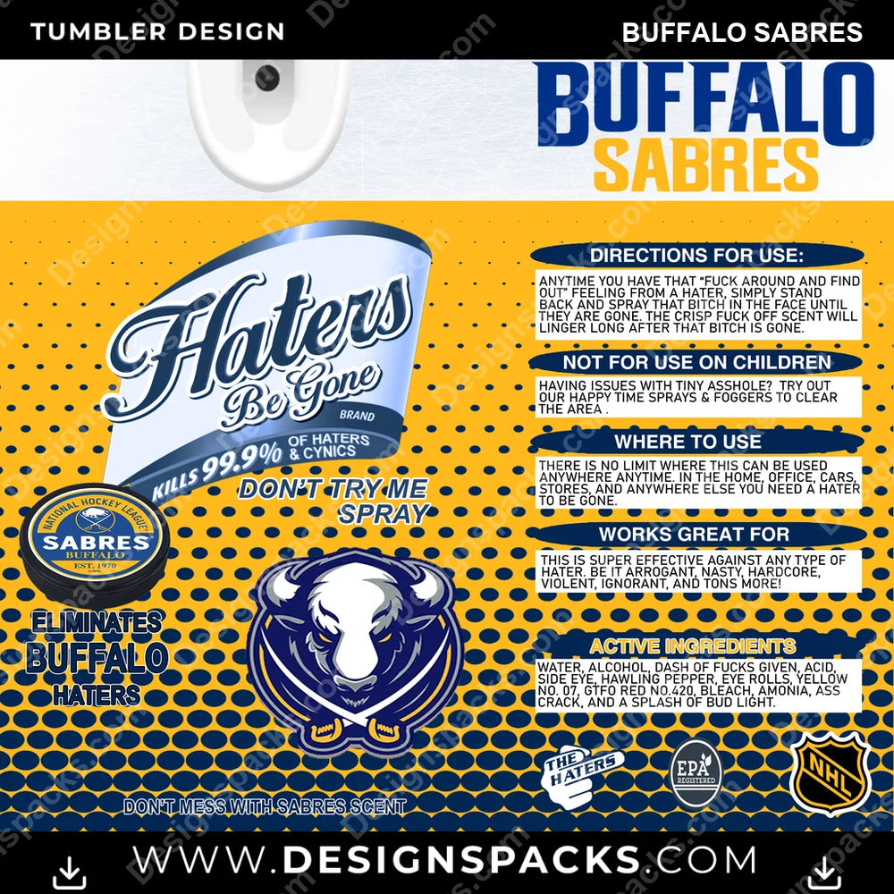 Ice Hockey Haters Be Gone Buffalo Sabres NHL Hockey Tumbler Digital Wrap Design Download