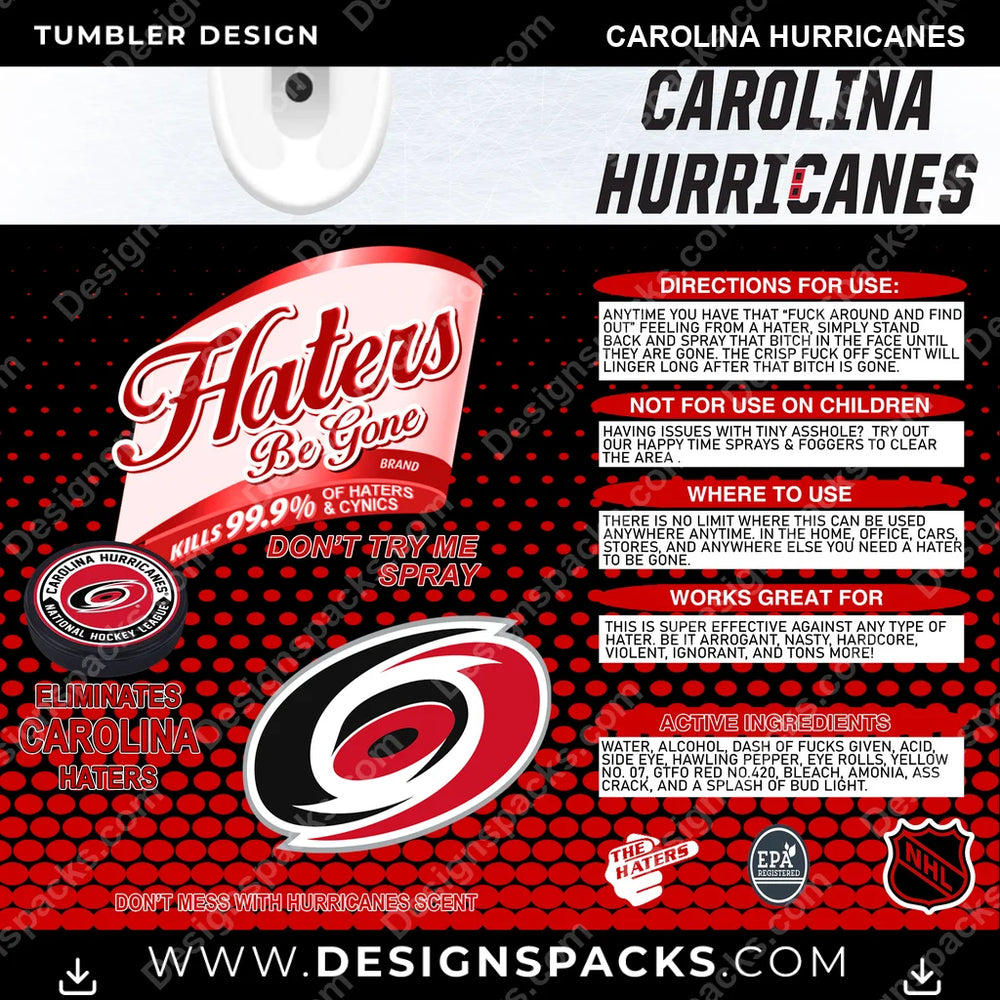 Ice Hockey Haters Be Gone Carolina Hurricanes NHL Hockey Tumbler Digital Wrap Design Download