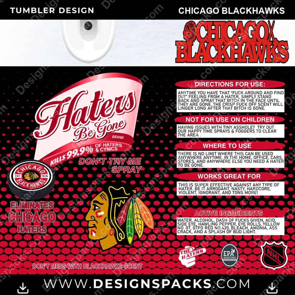 Ice Hockey Haters Be Gone Chicago Blackhawks NHL Hockey Tumbler Digital Wrap Design Download
