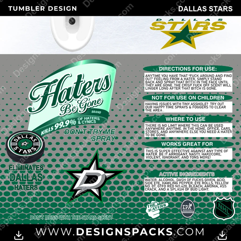 Ice Hockey Haters Be Gone Dallas Stars NHL Hockey Tumbler Digital Wrap Design Download