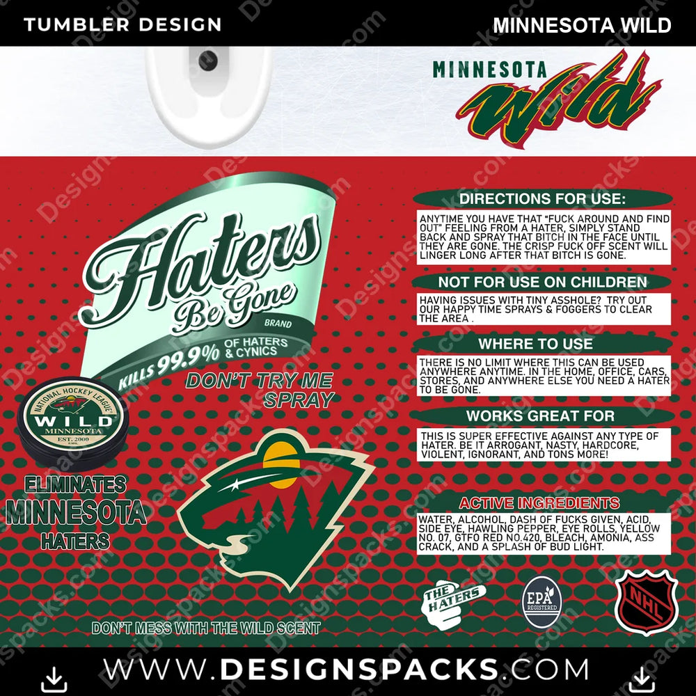 Ice Hockey Haters Be Gone Minnesota Wild NHL Hockey Tumbler Digital Wrap Design Download