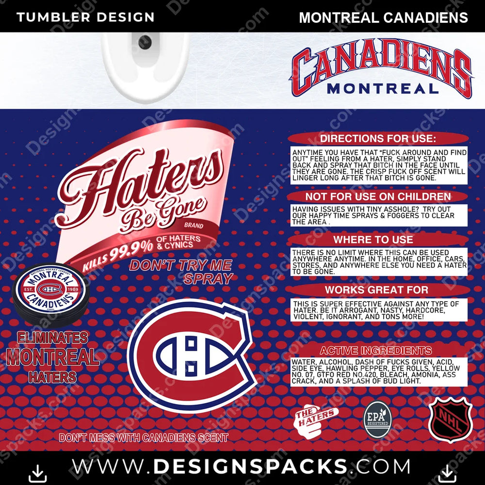 Ice Hockey Haters Be Gone Montreal Canadiens NHL Hockey Tumbler Digital Wrap Design Download