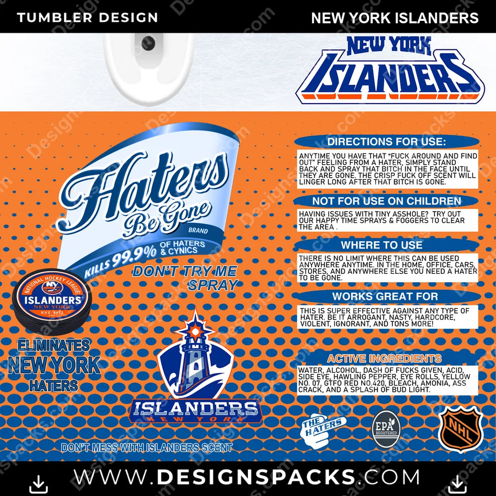 Ice Hockey Haters Be Gone New York Islanders NHL Hockey Tumbler Digital Wrap Design Download