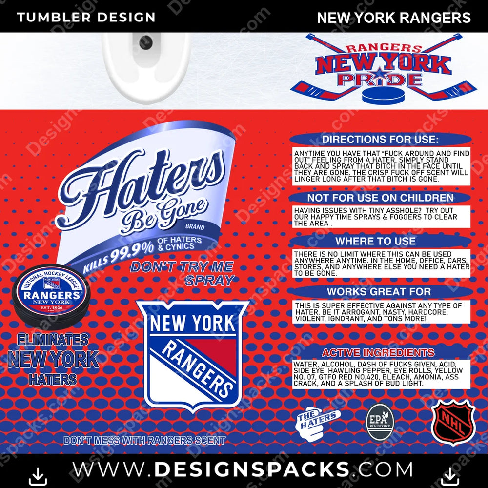 Ice Hockey Haters Be Gone New York Rangers NHL Hockey Tumbler Digital Wrap Design Download