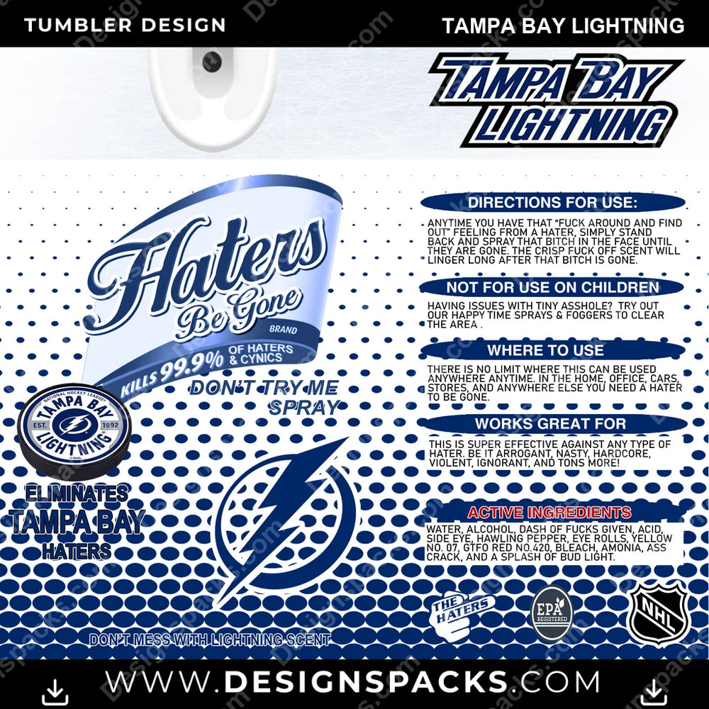 Ice Hockey Haters Be Gone Tampa Bay Lightning NHL Hockey Tumbler Digital Wrap Design Download