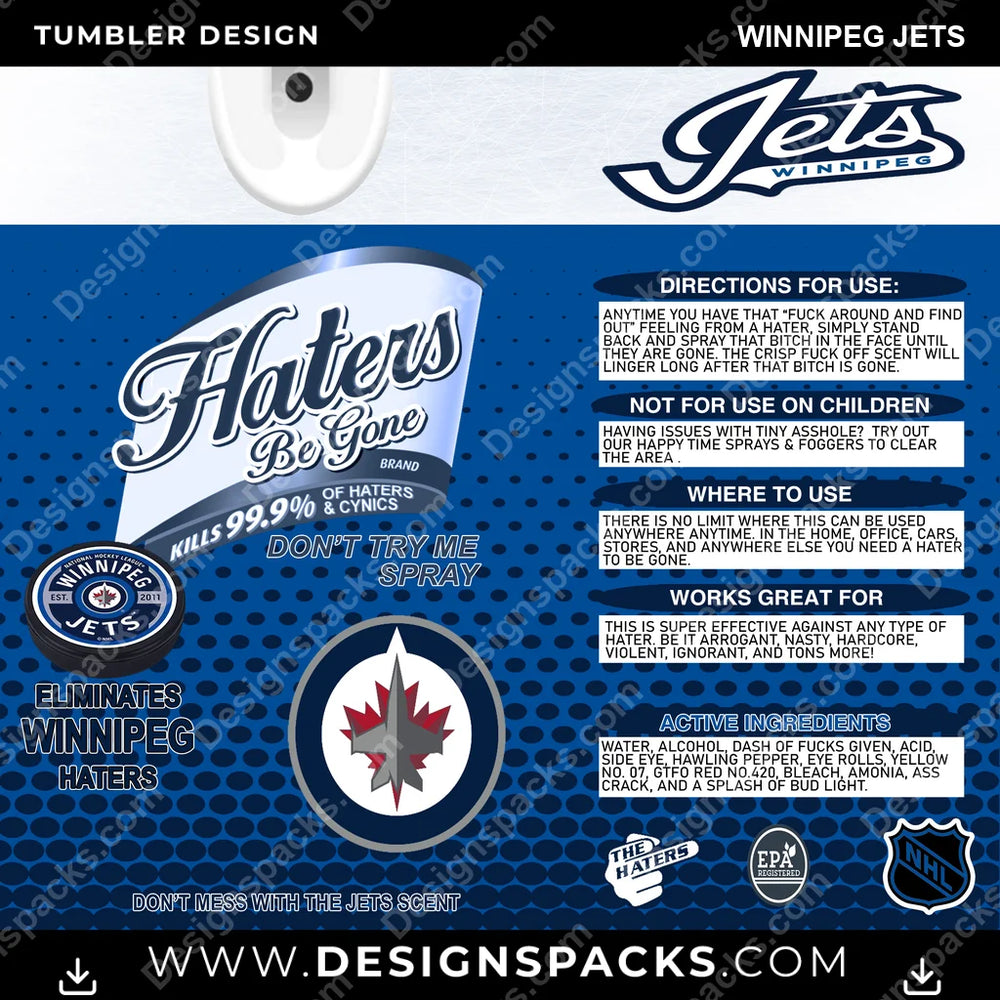 Ice Hockey Haters Be Gone Winnipeg Jets NHL Hockey Tumbler Digital Wrap Design Download