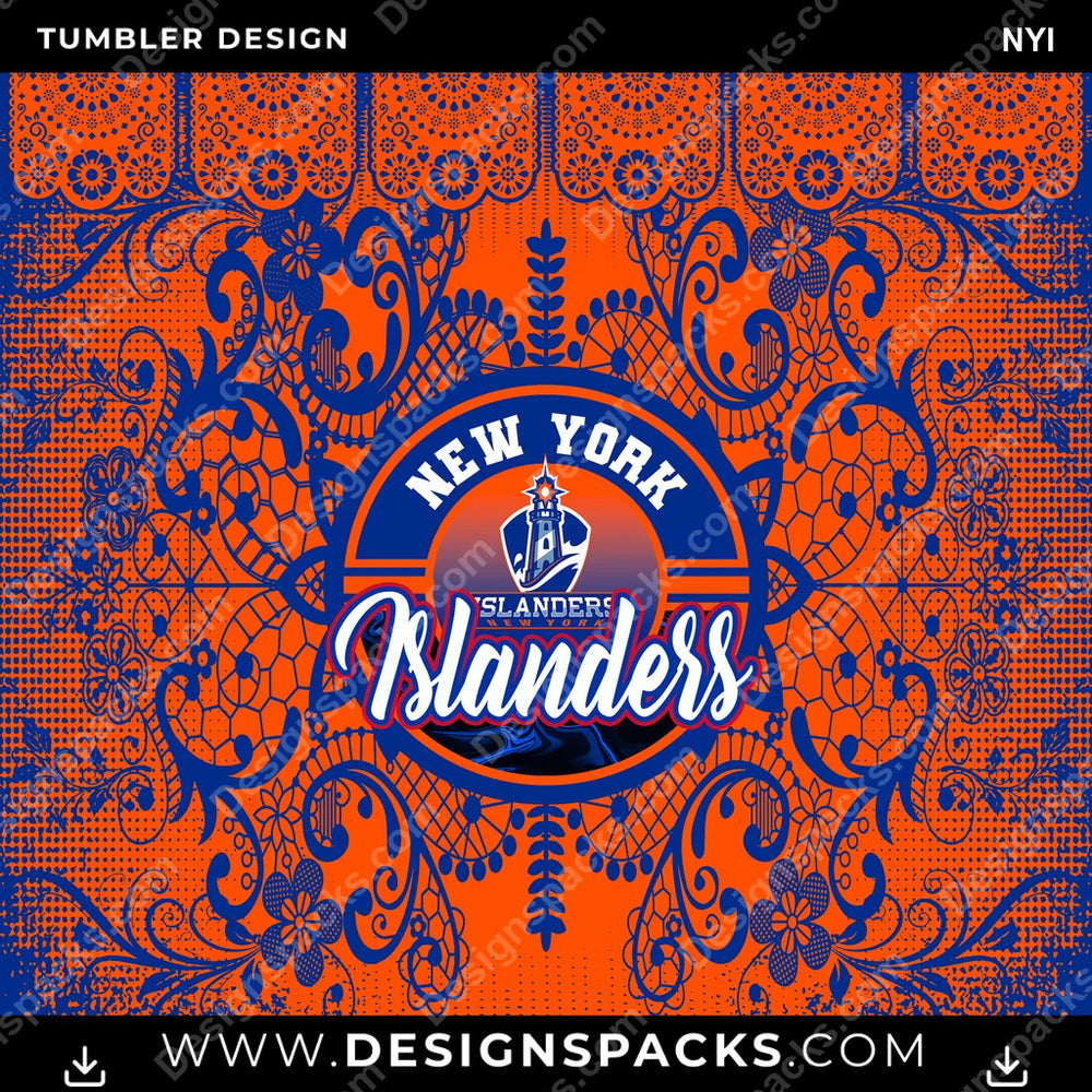 Ice Hockey Lace & Logos NYI NHL Hockey Tumbler Digital Wrap Design Download