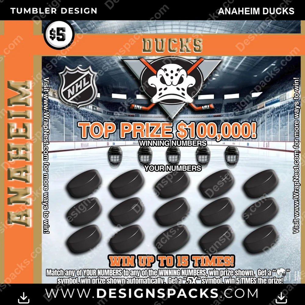 Ice Hockey Lottery Ticket Anaheim Ducks NHL Hockey Tumbler Digital Wrap Design Download